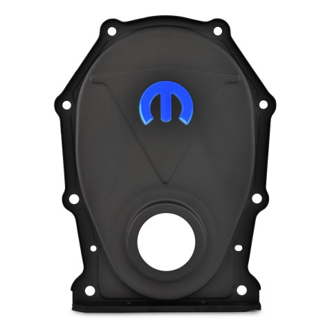 Proform Mopar Timing Chain Covers 440-219 Cover, One-piece, Steel, Black Textured, M Logo, Pointer, Chrysler, Dodge, Plymouth, Each