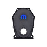 Proform Mopar Timing Chain Covers 440-219 Cover, One-piece, Steel, Black Textured, M Logo, Pointer, Chrysler, Dodge, Plymouth, Each thumbnail 2