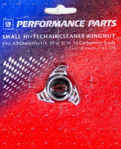 Proform Air Cleaner Wing Nuts 141-328 Filter Assembly Nut, Aluminum, Chrome, Bowtie Emblem, 1/4-20 in. and 5/16-18 in. Thread, Each thumbnail 2