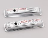 Proform Stamped Steel Chevrolet Valve Covers 141-107 Covers, Stock Height, Steel, Chrome, Bowtie Emblem, Centerbolt, Chevy, Small Block, Pair thumbnail 2