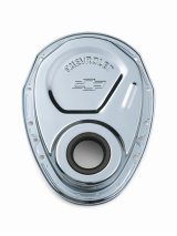 Proform Chevy Bowtie Timing Chain Covers 141-215 Cover, 1-Piece, Steel, Chrome Plated, Chevrolet and Emblems, Chevy, Small Block, Each thumbnail 1