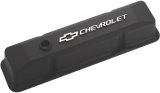 Proform GM Licensed Diecast Aluminum Chevrolet Valve Covers 141-119 Covers, Tall, Die-Cast Aluminum, Black Wrinkle, Bowtie Emblem, Chevy, Small Block, Pair thumbnail 1