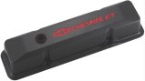 Proform GM Licensed Diecast Aluminum Chevrolet Valve Covers 141-121 Covers, Tall, Die-Cast Aluminum, Carbon Fiber Finish, Bowtie Emblem, Chevy, Small Block, Pair thumbnail 1