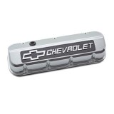 Proform GM Licensed Slant Edge Valve Covers 141-879 Covers, Covers, Tall, Perimeter Bolt Mounting, Aluminum, Chrome Powdercoat, Chevrolet Logo, Chevy, Big Block, Pair thumbnail 1
