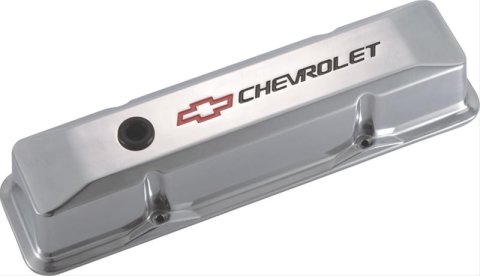 Proform GM Licensed Diecast Aluminum Chevrolet Valve Covers 141-108 Covers, Tall, Cast Aluminum, Polished, Logo, Chevy, Small Block, Pair