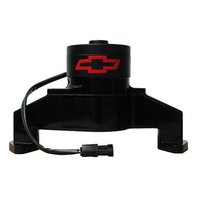 Proform Electric Water Pumps 141-674 Pump, Electric, 35 gpm, Die-Cast Aluminum, Black Powdercoated, Red Bowtie Emblem, Chevy, Big Block, Each