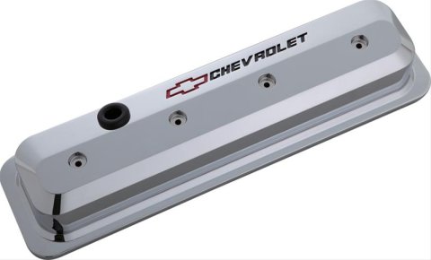 Proform GM Licensed Slant Edge Valve Covers 141-844 Cover, Cast Aluminum, Chrome, Recessed Chevrolet Logo, Chevy, Small Block, Pair