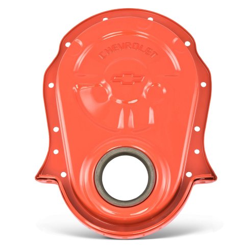 Proform Chevy Bowtie Timing Chain Covers 141-220 Cover, 1-Piece, Steel, Orange, Chevrolet and Emblems, Chevrolet, Big Block, Each thumbnail 2