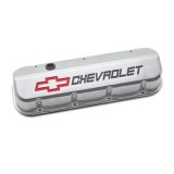Proform GM Licensed Slant Edge Valve Covers 141-875 Covers, Edge, Tall, Perimeter Bolt, Cast Aluminum, Polished, Chevrolet Logo Top Style, Chevrolet, Big Block, Pair thumbnail 1