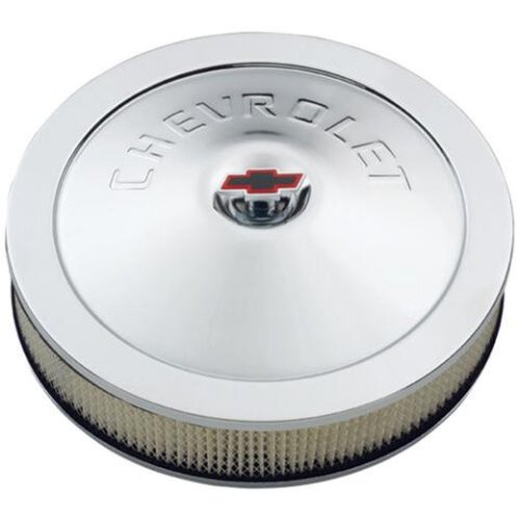 Proform GM Licensed Chevrolet Air Cleaner Kits 141-302 Filter Assembly, 14 in. Diameter, Round, Steel, Chrome, Chevy Logo, 3 in. Filter Height, Each