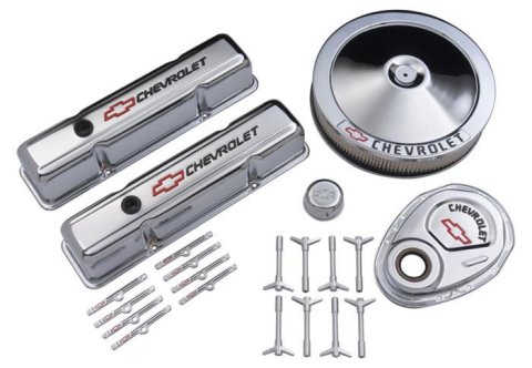 Proform GM Licensed Chevy Engine Dress Up Kits 141-900 Dress-Up Kit, Chrome, Tall Valve Covers/Air Cleaner/Timing Cover/Breather, Chevy, Small Block, Kit thumbnail 1