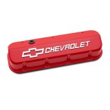 Proform GM Licensed Slant Edge Valve Covers 141-873 Covers, Edge, Tall, Perimeter Bolt, Cast Aluminum, Gloss Red Powdercoated, Chevrolet Logo Top Style, Chevrolet, Big Block, Pair thumbnail 5