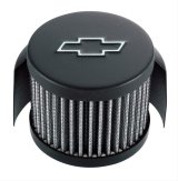 Proform Air Breather Caps for Chevrolet 141-613 Valve Cover Breather, Round, Push-in, Steel, Black Crinkle Top, Bowtie Emblem, 1.25 in. Hole Size, Chevy, Each thumbnail 1