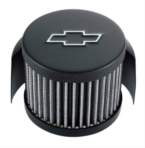 Proform Air Breather Caps for Chevrolet 141-613 Valve Cover Breather, Round, Push-in, Steel, Black Crinkle Top, Bowtie Emblem, 1.25 in. Hole Size, Chevy, Each