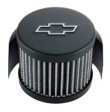 Proform Air Breather Caps for Chevrolet 141-613 Valve Cover Breather, Round, Push-in, Steel, Black Crinkle Top, Bowtie Emblem, 1.25 in. Hole Size, Chevy, Each thumbnail 2