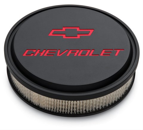 Proform GM Licensed Chevrolet Slant-Edge Air Cleaners 141-834 Cleaners, Slant-Edge, Round, Dropped Base, Black Crinkle, Logo Top, 14 in. Diameter, 3 in. Filter Height, Each