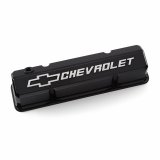 Proform GM Licensed Slant Edge Valve Covers 141-919 Covers, Cast Aluminum, Black Powdercoat, Tall, Chevrolet, Bowtie Emblem, Chevy, Small Block, Pair thumbnail 1
