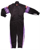 RaceQuip SFI-1 Pro-1 Single Layer Kids Suits 1950593RQP Driving Suits, Suits, One-piece, Pyrovatex, Black with Purple Stripe, SFI 3.2A/1, Youth Medium, Each thumbnail 1