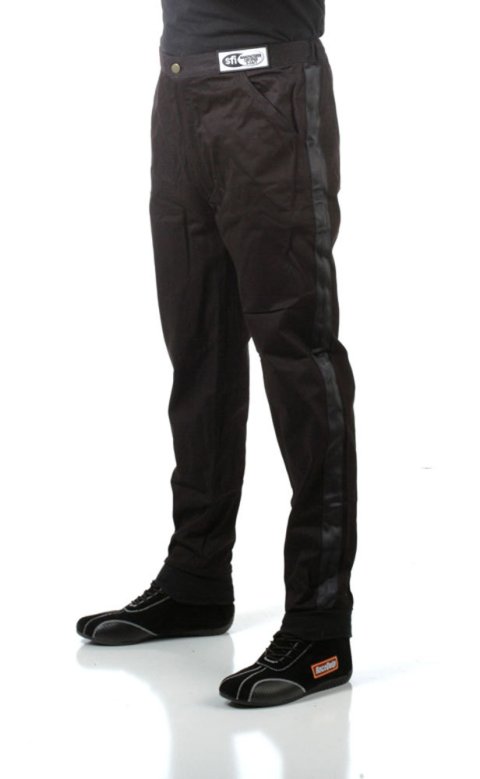 RaceQuip 110 Series Pyrovatex SFI-1 Pants 112004RQP Driving Pants, Series, Pyrovatex, Single Layer, Black with Black Stripe, Men's Medium Tall, Each