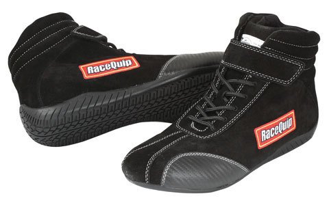 RaceQuip Euro Carbon-L Racing Shoes 30500090RQP Shoes, Mid-top Style, US Mens Shoe Size 9, Pyrovatex Liner, Black, SFI 3.3/5, Pair