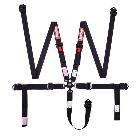 RaceQuip Small Buckle Latch & Link Pro Ratchet HANS/HNR Auto Racing 5-Point Harness 841001RQP Harnesses, Camlock, 5 Point 2 in. Harness, Pull-Down, Black, SFI 16.1 Seat Belt Set