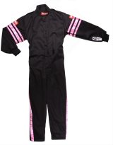 RaceQuip SFI-1 Pro-1 Single Layer Kids Suits 1950897RQP Driving Suit, One-Layer, 1-Piece Design, Black/Pink Stripe, Youth 2X-Large, Each thumbnail 1