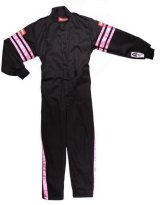 RaceQuip SFI-1 Pro-1 Single Layer Kids Suits 1950896RQP Driving Suits, Suits, One-piece, Pyrovatex, Black with Pink Stripe, SFI 3.2A/1, Youth X-Large, Each thumbnail 4
