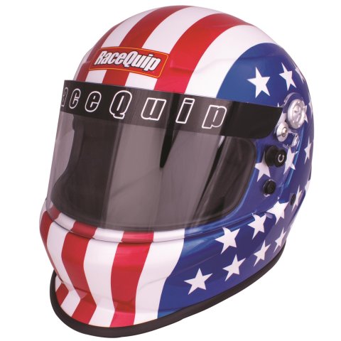 RaceQuip PRO Youth Helmets 2261296RQP Helmet, Youth, Full Face, Nomex Liner, Graphic, American Flag, Gloss, Adjustable Size, Each
