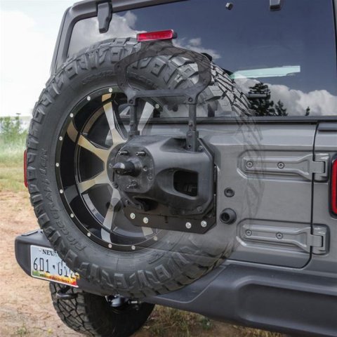 ReadyLift Suspension Spare Tire Relocation Brackets for 2018-2025 WRANGLER - 67-6800 Bracket, Steel, Black Powdercoat, Jeep, Each thumbnail 1