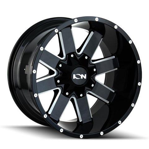 ION Alloy Series 141 Gloss Black Milled Wheels 18x9 Wheel, 141, Black, Gloss, Machined, Aluminum, 18 in. x 9 in., +18.00mm Offset, 5.71 in. Backspace, 8 x 6.5 in. Bolt Pattern, Each thumbnail 1