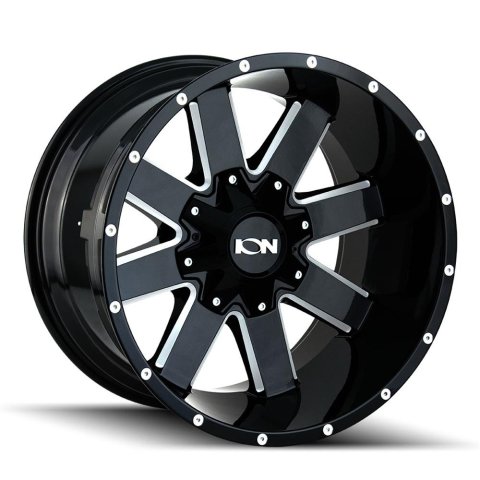 ION Alloy Series 141 Gloss Black Milled Wheels 20x9 Wheel, 141, Black, Gloss, Machined, Aluminum, 20 in. x 9 in., -12.00mm Offset, 4.53 in. Backspace, 8 x 6.5 in. Bolt Pattern, Each thumbnail 2