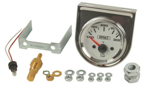 Derale Analog Gauges 13009 Gauge, Transmission/Oil Temp. 140-300 Degrees F, White Face/Chrome Bezel, 2 1/16 in., Analog, Electrical, Each thumbnail 2