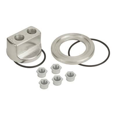 Derale Oil Filter Adapters 15747 Adapter, Spin-on Bypass Adapter Style, Aluminum, Polished, Fittings, 1/2 in. NPT Inlet/Outlet, Kit thumbnail 1
