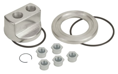 Derale Oil Filter Adapters 15747 Adapter, Spin-on Bypass Adapter Style, Aluminum, Polished, Fittings, 1/2 in. NPT Inlet/Outlet, Kit thumbnail 2