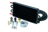 Derale 7000 Series Tube and Fin Engine Oil Cooler Kits 15502 Fluid Cooler, Engine, Fin, Aluminum, Copper, Black, 7 1/2 in. x 17 in. x 3/4 in., Each thumbnail 1