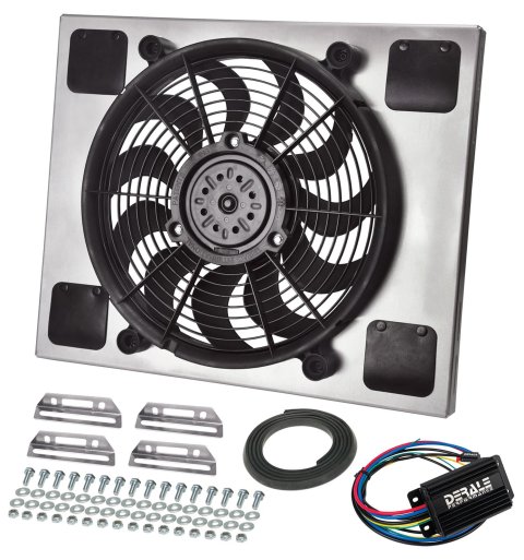 14 Inch 2,100 CFM Derale PWM Electric Fan Powerpacks 66820 Fan, Powerpack Assembly, in. Diameter, Puller, cfm, Black, Plastic, Shroud, Aluminum, Each