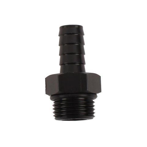 Derale AN Hose Barb Fittings 98208 Fitting, Adapter, to Barb, Straight, Aluminum, Black Anodized, 1/2 in., 7/8 in.-14 UNF, Each