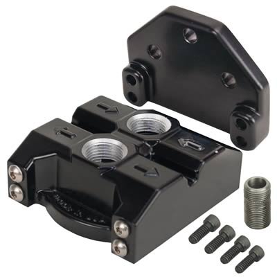 Derale Oil Filter Adapters 35728 Adapter, Remote Mount Adapter Style, Aluminum, Black, -10 AN O-ring Top Inlet/Outlet, Kit