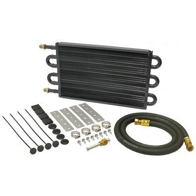 Derale 7000 Series Tube and Fin Transmission Coolers 13306 Cooler, Fin, Aluminum, -6 AN Male Fittings, 7.625 in. x 13.5 in., x 0.750 in., Kit