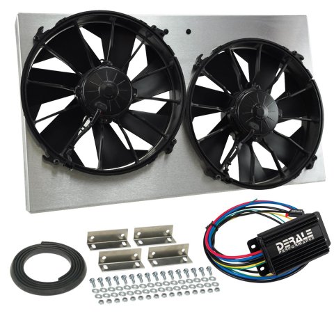 12 Inch 4,000 CFM Derale PWM Electric Fan Powerpacks 66825 Fan, Powerpack Assembly, in. Diameter, Puller, cfm, Black, Plastic, Shroud, Aluminum, Each