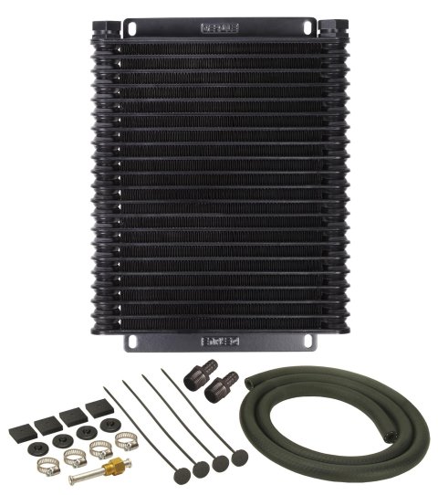 Derale 9000 Series Fin and Plate Transmission Coolers 13615 Fluid Cooler, Plate-Fin Type, Aluminum, 12.813 in. x 9.750 in. x 1.25 in., 1/2 NPT Inlet, Outlet, Each thumbnail 1