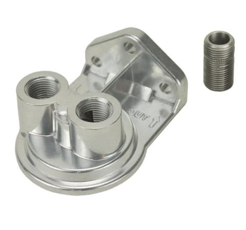 Derale Oil Filter Adapters 25708 Adapter, Remote Mount, Aluminum, Polished, 1/2 in. NPT Top Inlet/Outlet, Each