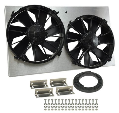 12 Inch 4,000 CFM Derale High-Output Dual RAD Fan and Shroud Kit 16825 Fan, Electric, Dual, Blades, cfm, Aluminum Shroud, 25.625 in. Width, 3.50 in. Thick, Each thumbnail 1