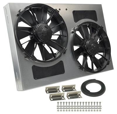 12 Inch 4,000 CFM Derale High-Output Dual RAD Fan and Shroud Kit 16837 Electric Fan, Dual, in. Diameter Fans, Aluminum Shroud, 27 in. Width, 18 in. Height, Each thumbnail 1