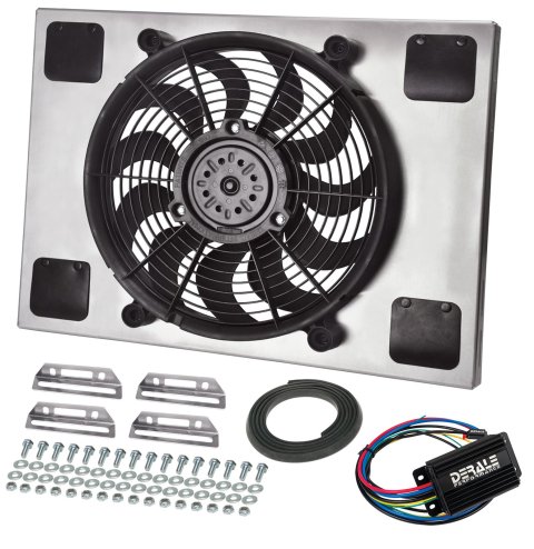 14 Inch 2,100 CFM Derale PWM Electric Fan Powerpacks 66827 Fan, Powerpack Assembly, in. Diameter, Puller, cfm, Black, Plastic, Shroud, Aluminum, Each