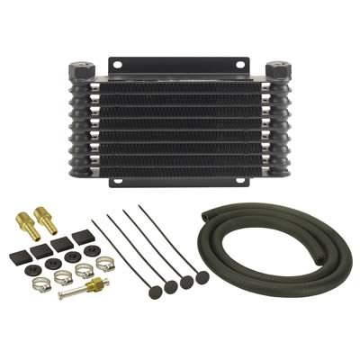 Derale 9000 Series Fin and Plate Transmission Coolers 13612 Fluid Cooler, Plate-Fin Type, Aluminum, 10.125 in. x 6.375 in. x 1.25 in., 1/2 NPT Inlet, Outlet, Kit thumbnail 1