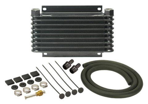 Derale 9000 Series Fin and Plate Transmission Coolers 13612 Fluid Cooler, Plate-Fin Type, Aluminum, 10.125 in. x 6.375 in. x 1.25 in., 1/2 NPT Inlet, Outlet, Kit thumbnail 2