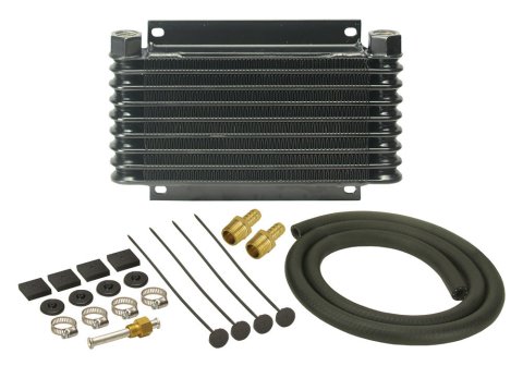 Derale 9000 Series Fin and Plate Transmission Coolers 13612 Fluid Cooler, Plate-Fin Type, Aluminum, 10.125 in. x 6.375 in. x 1.25 in., 1/2 NPT Inlet, Outlet, Kit thumbnail 3