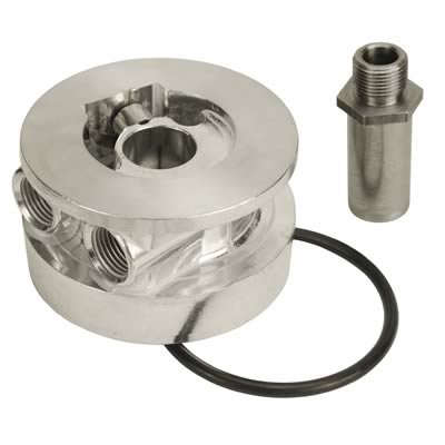 Derale Temperature Controlled Sandwich Adapter Kits 25720 Oil Filter Adapter, Style, 13/16-16 in. Nipple Thread Size, Aluminum, Natural, Chevy, Each thumbnail 1