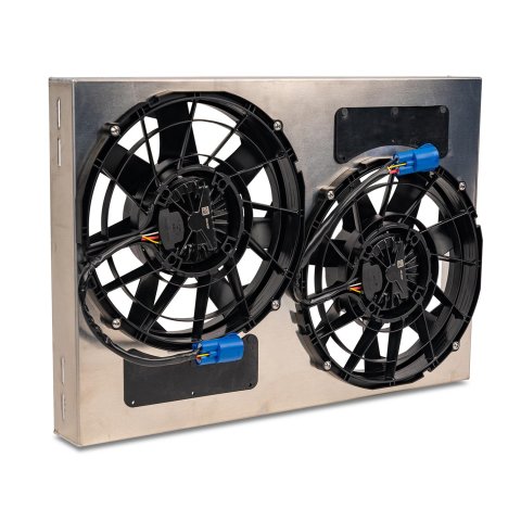 12 Inch 4,400 CFM Derale Electric Fan Brushless Powerpacks 67942-185 Powerpack Dual 12-in RAD Fan/Aluminum Shroud w/ PWM Controller thumbnail 1